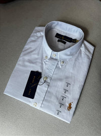 Camisa Manga Curta RL Linho - Branca small pony Dourado